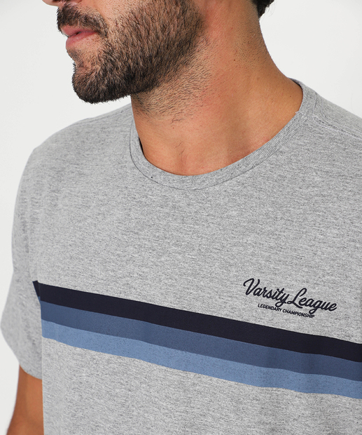 Camiseta Masculina Listras Manga Curta Marisa Cinza