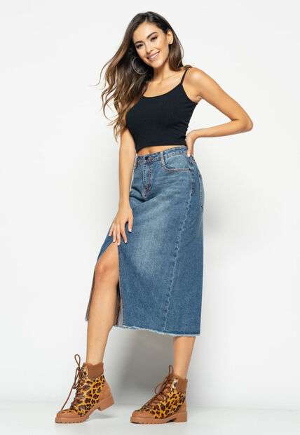 Cropped  Alça Fina Canelado Preto Salvatore Fashion