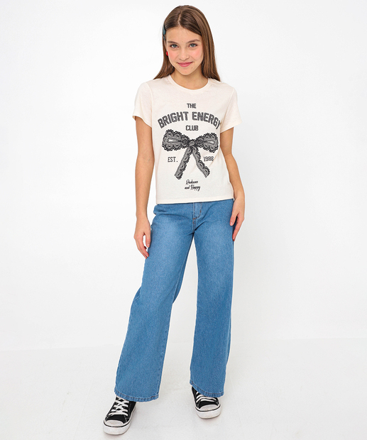 Camiseta Juvenil Estampa Laços Marisa Tam 10 a 16 Bege