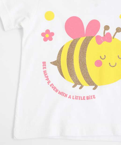 Camiseta Infantil Abelha Marisa Tam 1 a 3 Off White