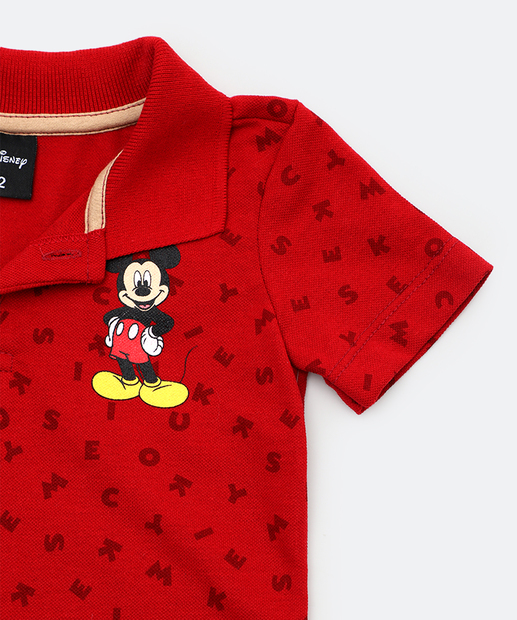 Conjunto Infantil Polo Mickey Disney Tam 1 a 3 Vermelho