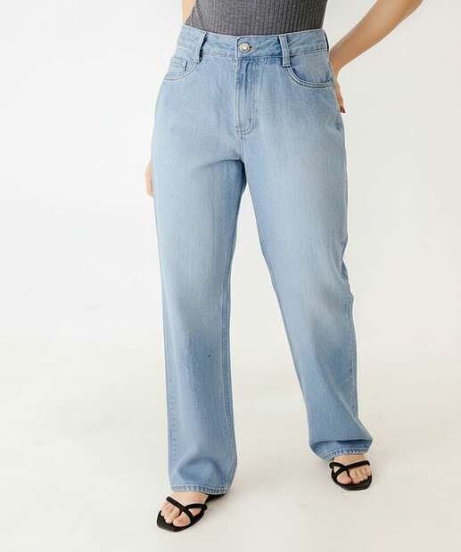Calça Jeans Reta Feminina Bolsos Marisa Azul