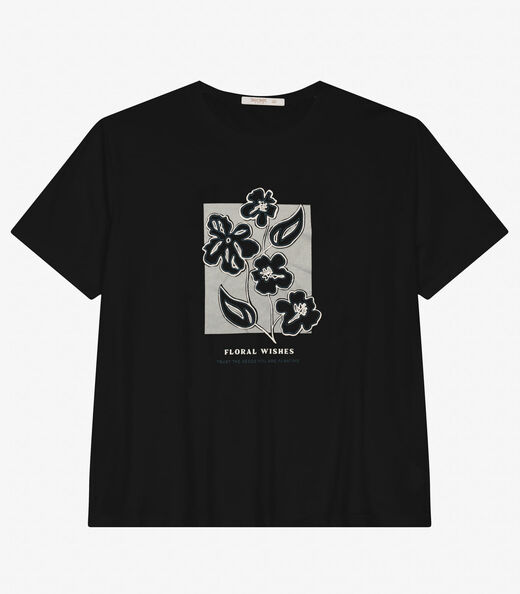 Camisa Manga Curta Plus Size Secret Glam Preto