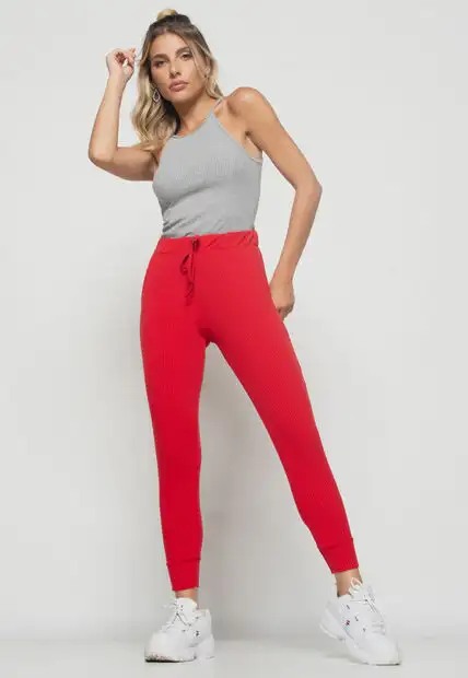 Calça  Jogger Comfy Malha Canelada Vermelho Claro Salvatore Fashion