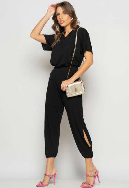 Image_Conjunto Blusa Ampla Gola V e Calça Jogger Fenda Malha Preto Salvatore