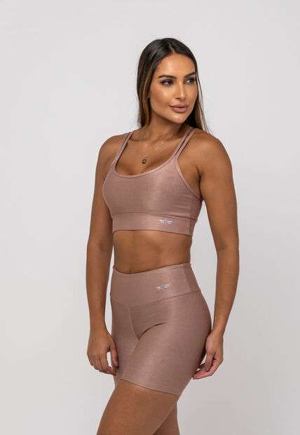 Top Suplex Canelado Brilho Decote e Tiras Marrom Salvatore Fashion