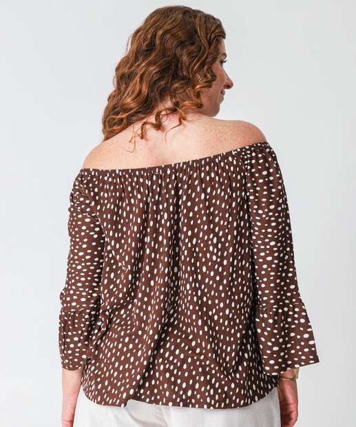 Blusa Ciganinha Plus Size Feminina Poá Marisa Marrom