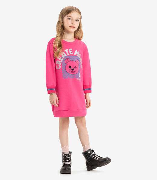 Vestido Infantil De Moletom Manga Longa Rovi Kids Rosa