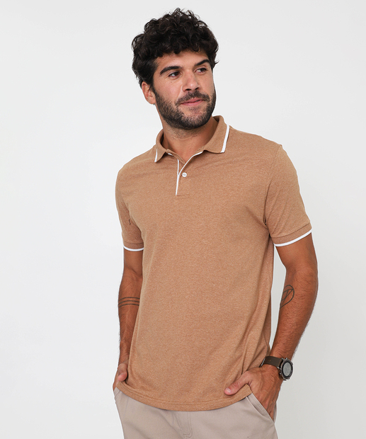 Image_Polo Masculina Botões Manga Curta Marisa Bege