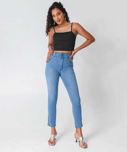 Image_Calça Jeans Skinny Feminina Strass Azul