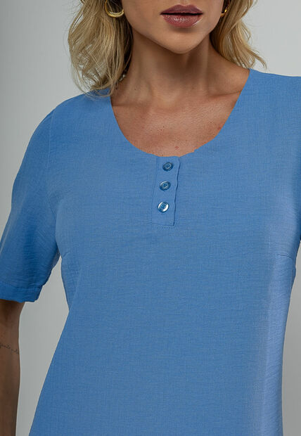 Vestido Midi Botões Frontais Azul Salvatore