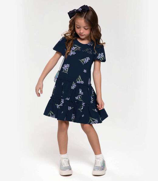 Vestido Infantil Em Cotton Leve Trick Nick Azul