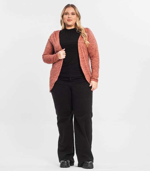 Cardigan Feminino Plus Alongado Infinita Cor Laranja