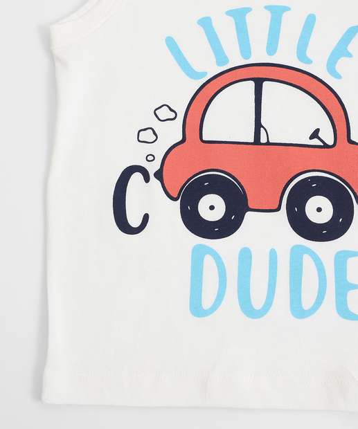 Regata Infantil Estampa Carro MR Tam 1 a 3 Off White