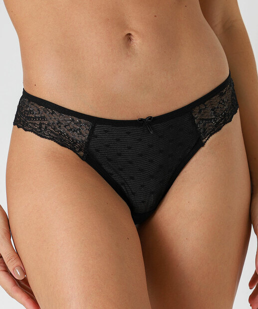 Calcinha Biquíni Recorte E Renda Tule Marisa Preto