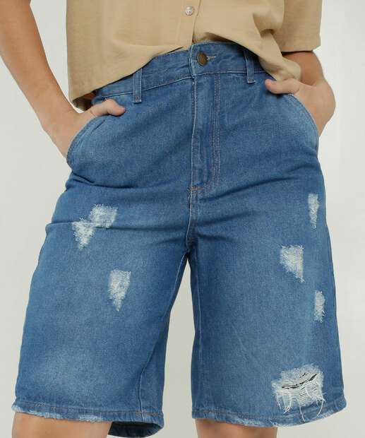 Bermuda Feminina Destroyed Bolsos Ecxo Jeans 