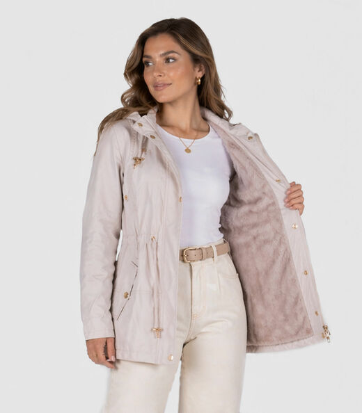Parka Feminina Peluciada Impermeável Sea Surf Bege