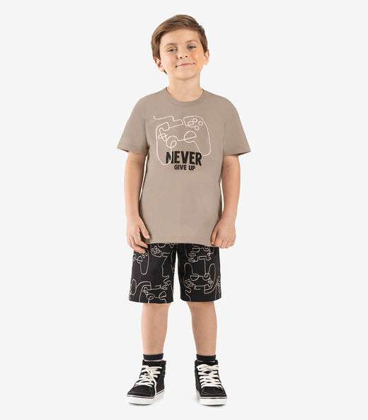 Conjunto Infantil Camiseta Com Bermuda Rovi kids Marrom