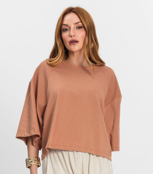 T- Shirt Feminina em Malhão e Ribana Endless Marrom