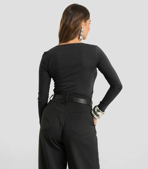 Blusa Feminina Manga Longa Em Cotton Leve Dianna Preto