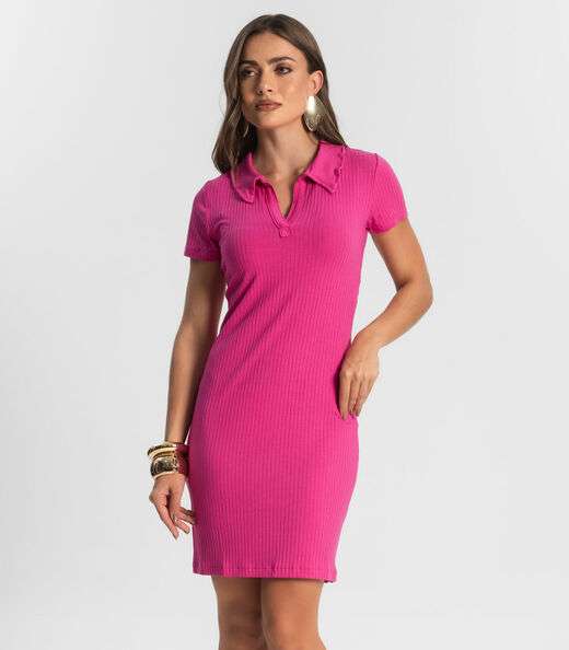 Vestido De Ribana Canelado Feminino Endless Rosa