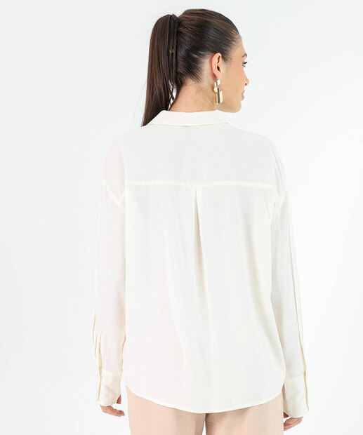 Camisa Feminina Viscose Manga Longa Marisa Off White