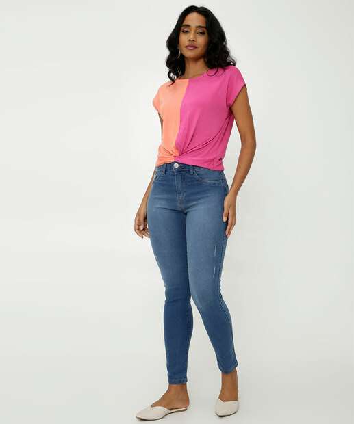 Blusa Feminina Viscolycra Bicolor Manga Curta Marisa