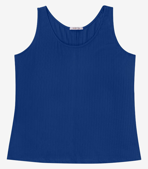 Regata Plus Size Em Ribana Canelada Secret Glam Azul