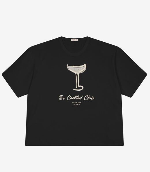 Camiseta Plus Size em Meia Malha Secret Glam Preto