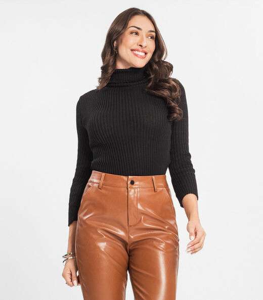 Tricot Feminino Manga Longa Gola Alta Select Preto