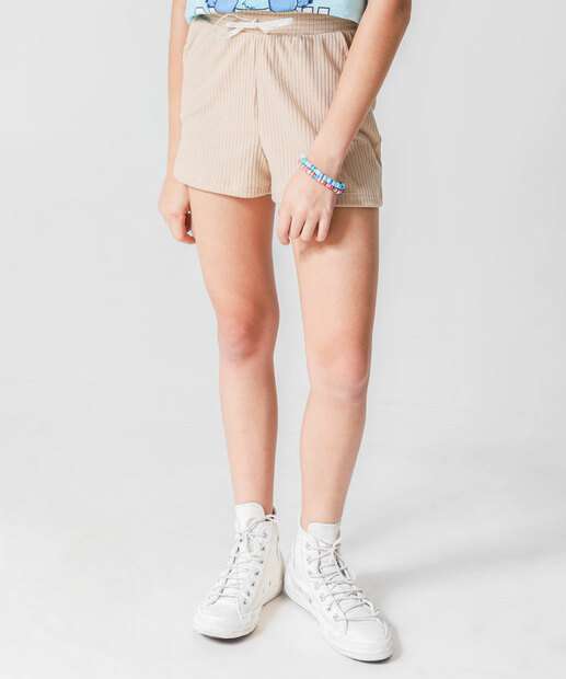 Short Juvenil Canelado Bolsos Tam 10 a 16