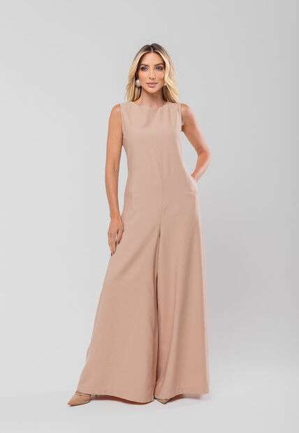 Macacão Regata Feminino Alfaiataria Pantalona Nude Salvatore Fashion