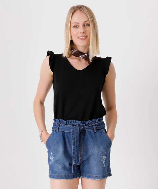 Short Jeans Feminino Clochard Cintura Alta Puídos 