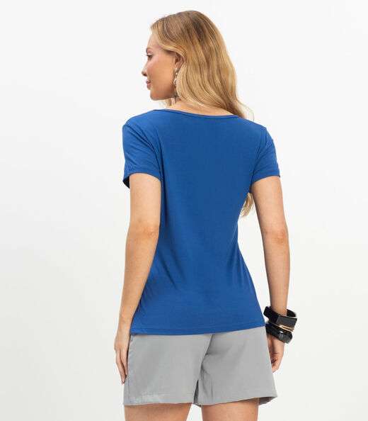 Blusa Feminina Viscotorcion Básica Rovitex Azul