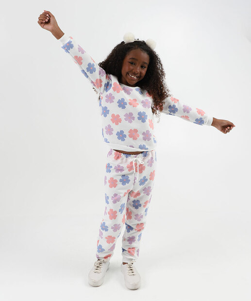 Blusão Infantil Moletom Floral Marisa Tam 4 a 10 Off White