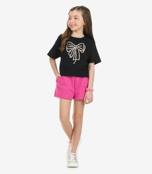Conjunto Blusa com Shorts Meia Malha Rovi Kids Preto