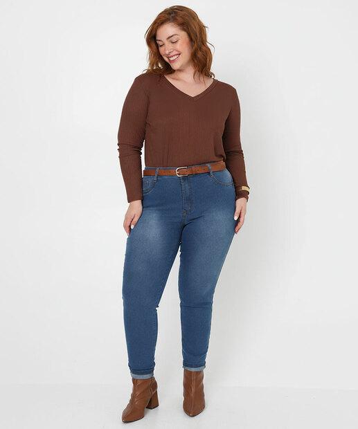 Blusa Plus Size Feminina Canelada Marisa Marrom