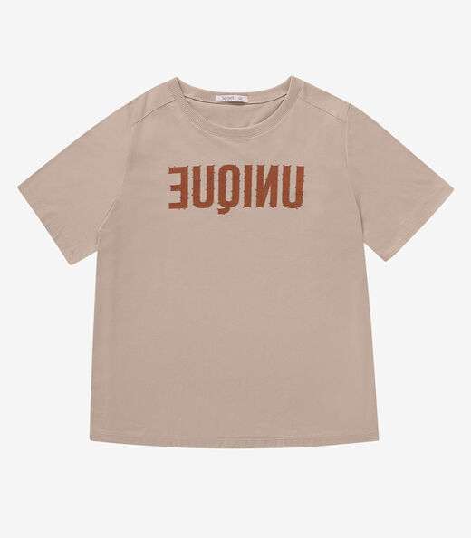 Camiseta Meia Malha Plus Size Secret Glam Marrom