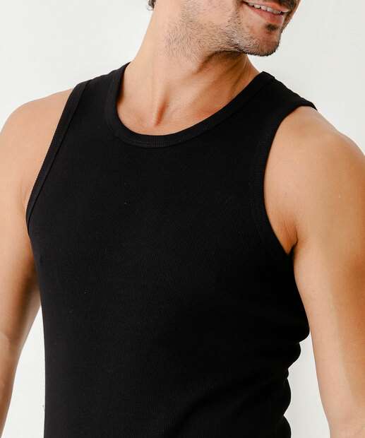 Regata Masculina Básica Canelada Marisa Preto