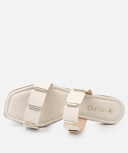 Rasteirinha Feminina Tiras Tachas Via Uno Off White