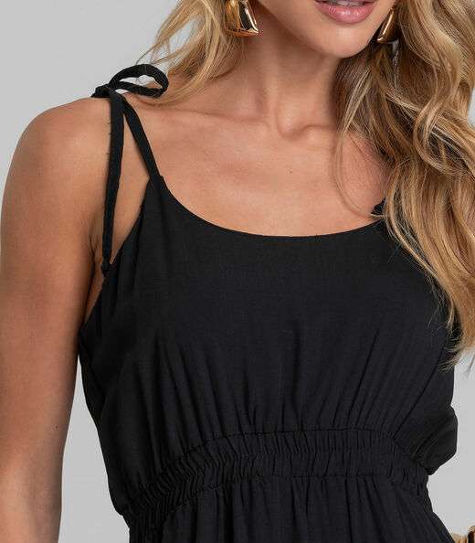 Vestido Curto Feminino De Alça Em Viscose Dianna Preto