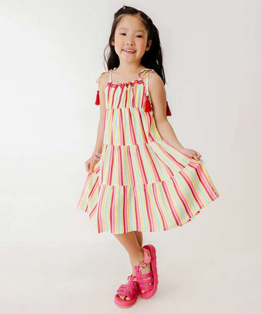 Vestido Infantil Listrado Tassel Marisa Tam 4 a 10