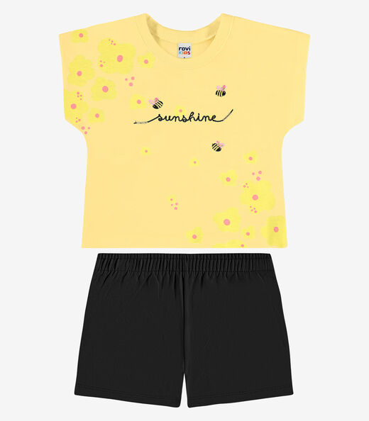 Conjunto Infantil  Blusa Com Shorts Rovi Kids Amarelo