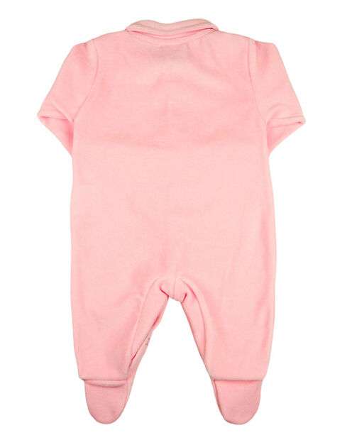 Macacao Bebe Menina Plush Bordado de Ursinha com Lacinhos - Rosa