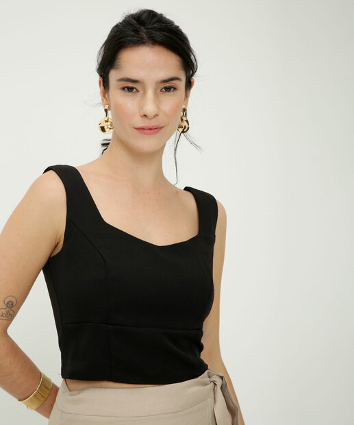 Blusa Cropped Feminina Alfaiataria Alças Largas Marisa
