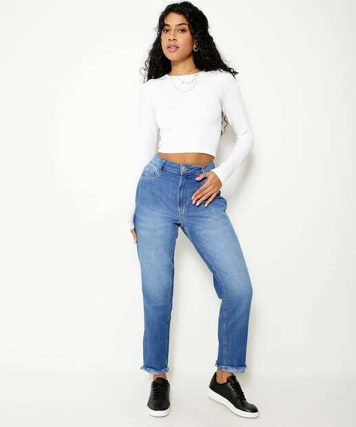 Calça Mom Jeans Feminina Barra Desfiada Marisa