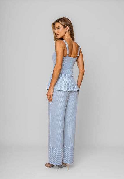 Calça Pantalona Alfaiataria Listrada Azul Salvatore