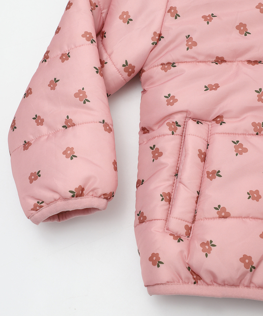Jaqueta Infantil Puffer Estampa Flores Tam 1 a 3 Marisa Rosa