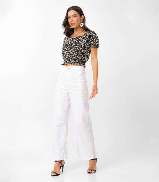 Calça Cropped Feminina Sarja Endless Branco