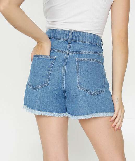 Short Jeans Feminino Strass Bolsos Marisa